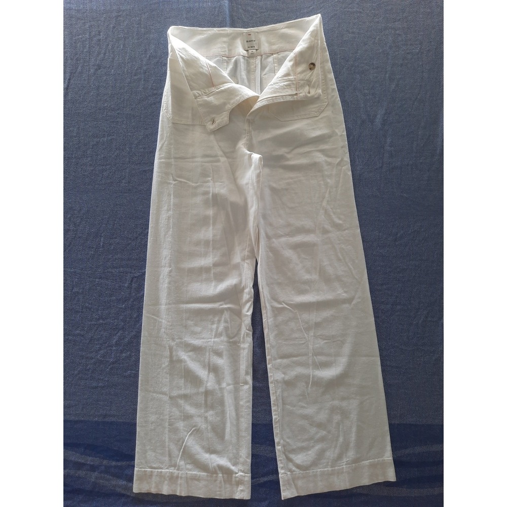 Maeve Anthropologie The Colette White Linen Blend Wide Leg Pants 26 High Rise